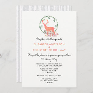 Reindeer Rustic Botanical Watercolor Wedding Invitation