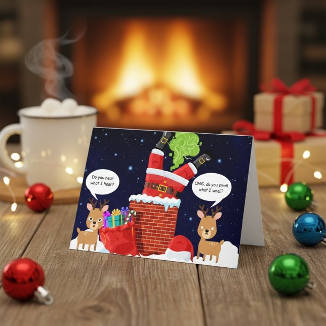 Reindeer’s Smelly Christmas Funny Cartoon Holiday Card (Santa really said ‘let it rip,’ and honestly? Respect. 💀💨🎄)