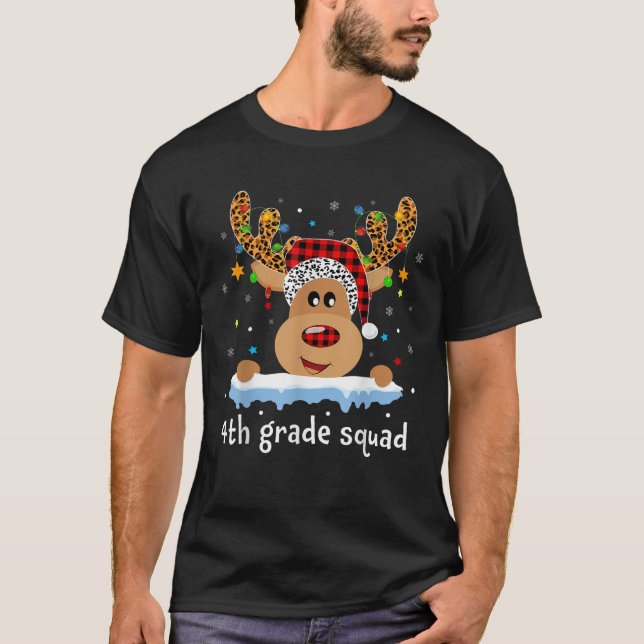 Reindeer Santa 4th Grade Squad Teacher Student Chr T-Shirt (Front)