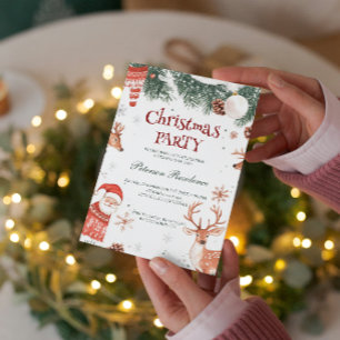 Reindeer Santa And Ornaments Christmas Party Invitation