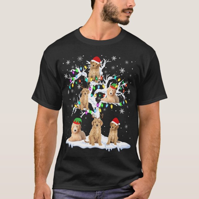 Reindeer Santa ELF Goldendoodle On Christmas Tree  T-Shirt (Front)