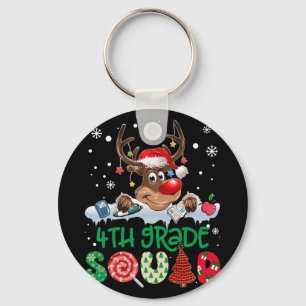 Reindeer Santa Hat 4th Grade Squad Teacher Christm Key Ring