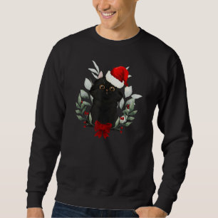 Reindeer Santa Hat Black Cat Christmas Lights Cute Sweatshirt