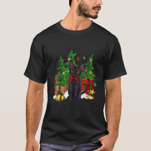 Reindeer Santa Hat Black Cat Christmas Lights Cute T-Shirt