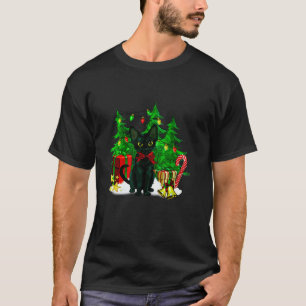 Reindeer Santa Hat Black Cat Christmas Lights Cute T-Shirt