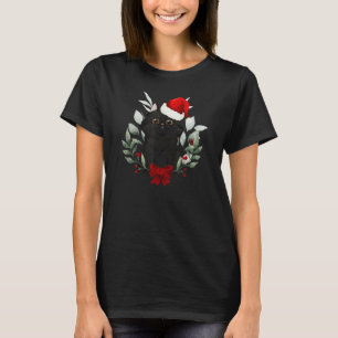 Reindeer Santa Hat Black Cat Christmas Lights Cute T-Shirt