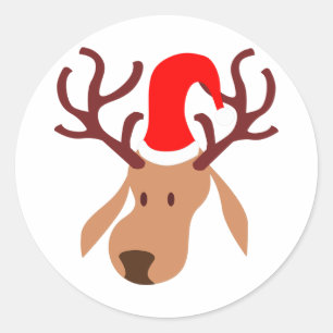 Reindeer Santa Hat Classic Round Sticker
