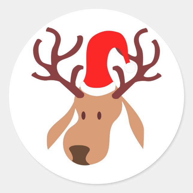 Reindeer Santa Hat Classic Round Sticker (Front)