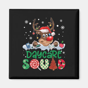 Reindeer Santa Hat Daycare Squad Teacher Christmas Magnet
