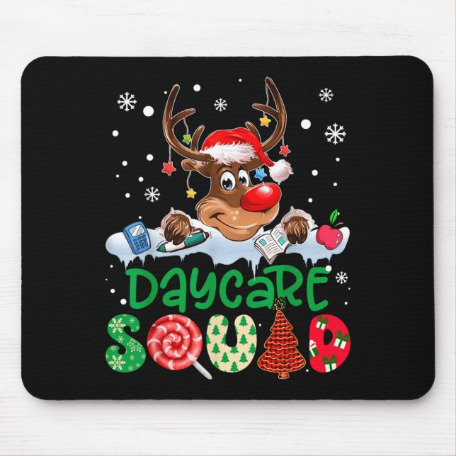 Reindeer Santa Hat Daycare Squad Teacher Christmas Mouse Pad (Front)