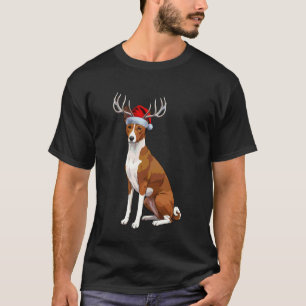 Reindeer Santa Hat Holiday Basenji Christmas T-Shirt