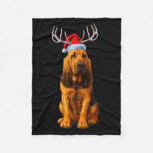 Reindeer Santa Hat Holiday Bloodhound Christmas Fleece Blanket