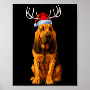 Reindeer Santa Hat Holiday Bloodhound Christmas Poster
