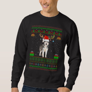 Reindeer Santa Hat Matching Ugly Alaskan Malamute  Sweatshirt