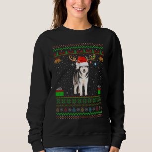 Reindeer Santa Hat Matching Ugly Alaskan Malamute Sweatshirt
