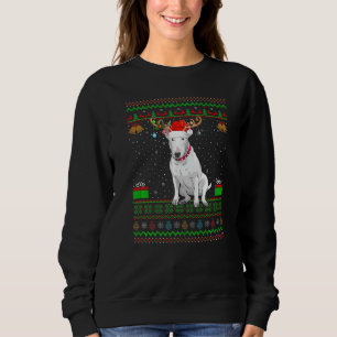 Reindeer Santa Hat Matching Ugly Bull Terrier Dog Sweatshirt