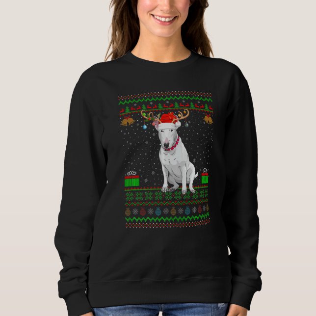 Reindeer Santa Hat Matching Ugly Bull Terrier Dog  Sweatshirt (Front)