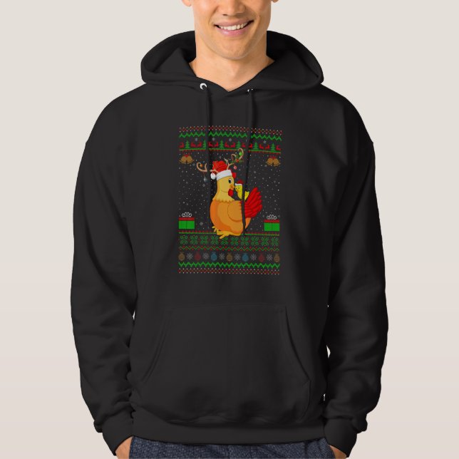 Reindeer Santa Hat Matching Ugly Chicken Christmas Hoodie (Front)