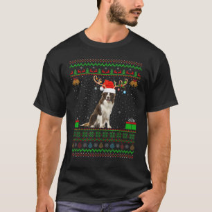 Reindeer Santa Hat Matching Ugly Collie Christmas T-Shirt