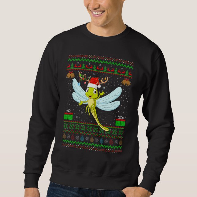 Reindeer Santa Hat Matching Ugly Dragonfly Christm Sweatshirt (Front)