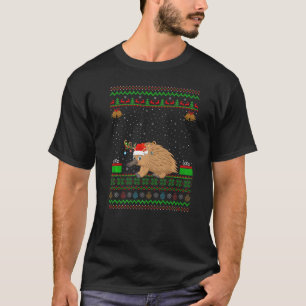 Reindeer Santa Hat Matching Ugly Echidna Christmas T-Shirt