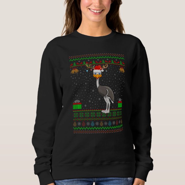 Reindeer Santa Hat Matching Ugly Emu Bird Christma Sweatshirt (Front)