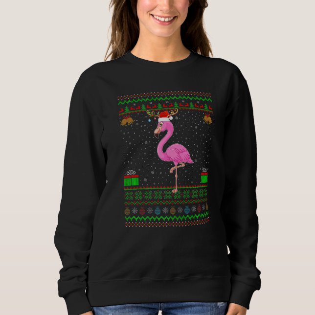 Reindeer Santa Hat Matching Ugly Flamingo Christma Sweatshirt (Front)
