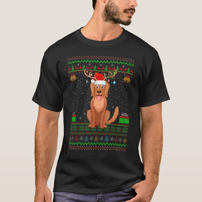 Reindeer Santa Hat Matching Ugly Golden Retriever  T-Shirt (Front)