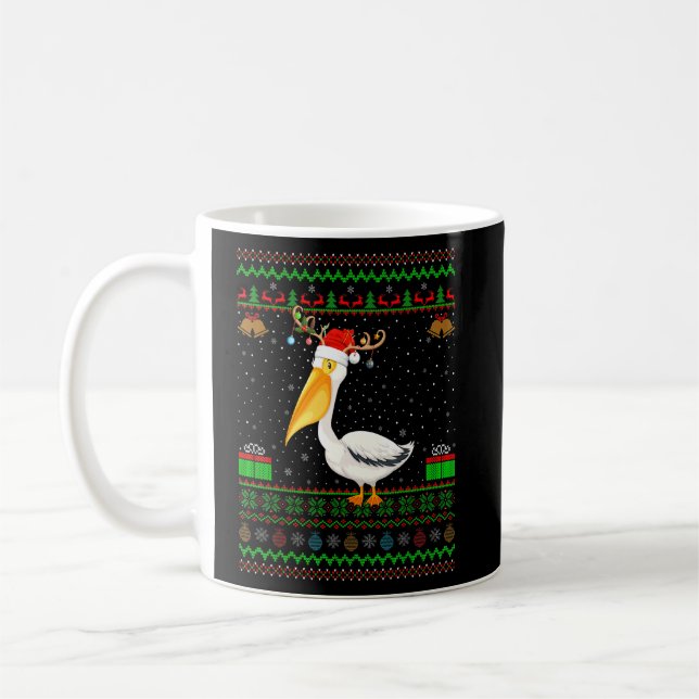 Reindeer Santa Hat Matching Ugly Pelican Bird Chri Coffee Mug (Left)
