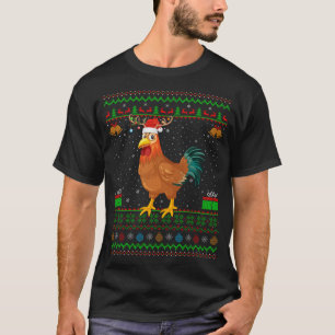 Reindeer Santa Hat Matching Ugly Rooster Christmas T-Shirt