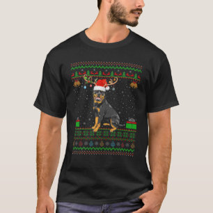 Reindeer Santa Hat Matching Ugly Rottweiler Christ T-Shirt