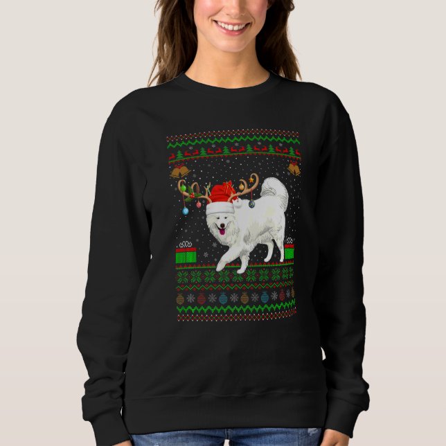 Reindeer Santa Hat Matching Ugly Samoyed Christmas Sweatshirt (Front)