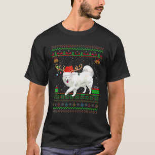 Reindeer Santa Hat Matching Ugly Samoyed Christmas T-Shirt