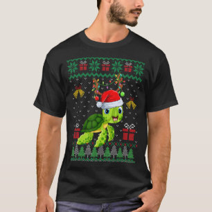 Reindeer Santa Hat Matching Ugly Sea Turtle Christ T-Shirt