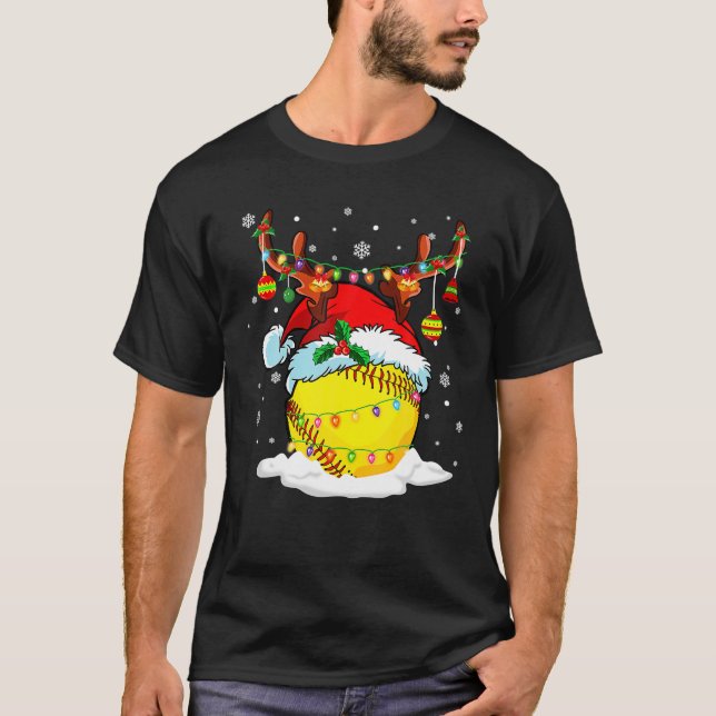 Reindeer Santa Hat Softball Funny Softball Mum T-Shirt (Front)