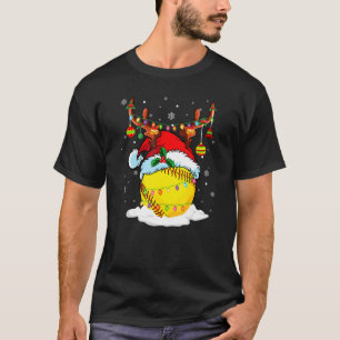 Reindeer & Santa Hat Softball Softball Mum Christm T-Shirt