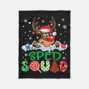 Reindeer Santa Hat Sped Squad Teacher Funny Christ Fleece Blanket