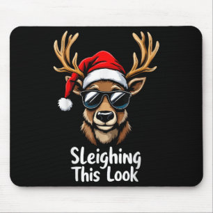 Reindeer Santa Hat Sungles Christmas Funny Xmas Mouse Pad