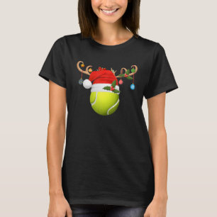 Reindeer Santa Hat Tennis Ball Christmas Tennis T-Shirt