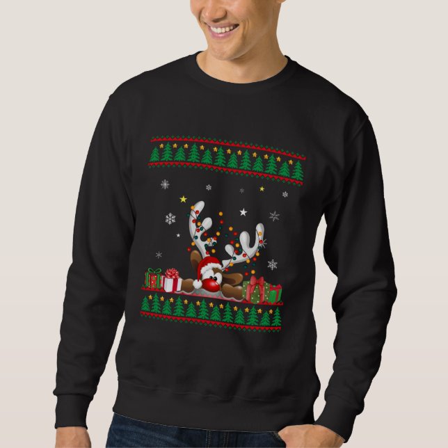 Reindeer Santa Hat Ugly Christmas Sweater (Front)