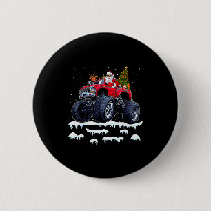 Reindeer Santa Riding Monster Truck Christmas Tree 6 Cm Round Badge