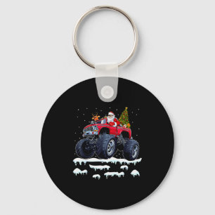Reindeer Santa Riding Monster Truck Christmas Tree Key Ring