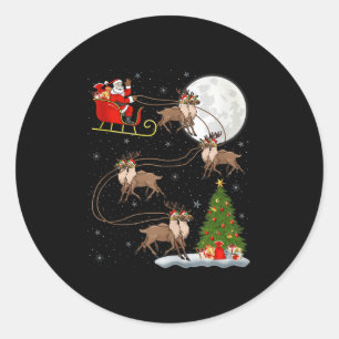 Reindeer Santa Sleigh Flying Funny Magical Christm Classic Round Sticker