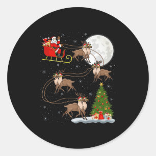 Reindeer Santa Sleigh Flying Funny Magical Christm Classic Round Sticker