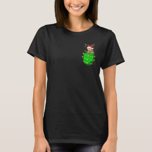 Reindeer Santa Sloth In Pocket Cute Christmas Ligh T-Shirt