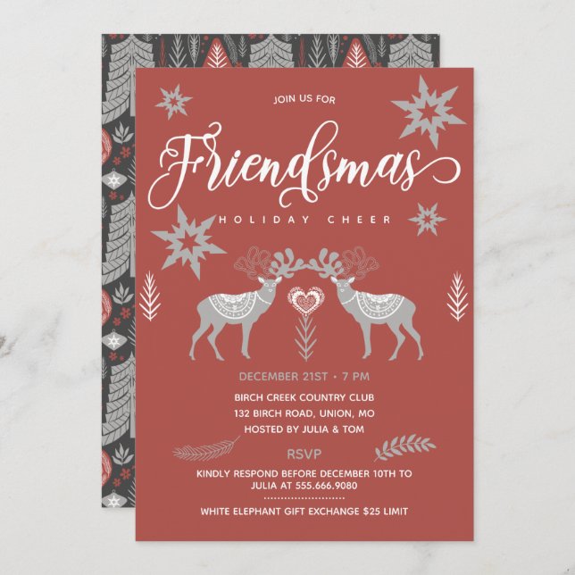 Reindeer Scandinavian Friendsmas Party Invitation (Front/Back)
