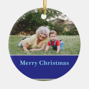 Reindeer Silhouette Christmas Greeting and Photo  Ceramic Ornament