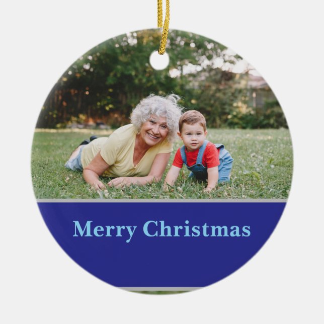 Reindeer Silhouette Christmas Greeting and Photo  Ceramic Ornament (Front)