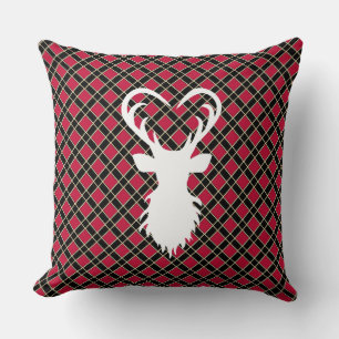 Reindeer silhouette on black & red chequered cushion