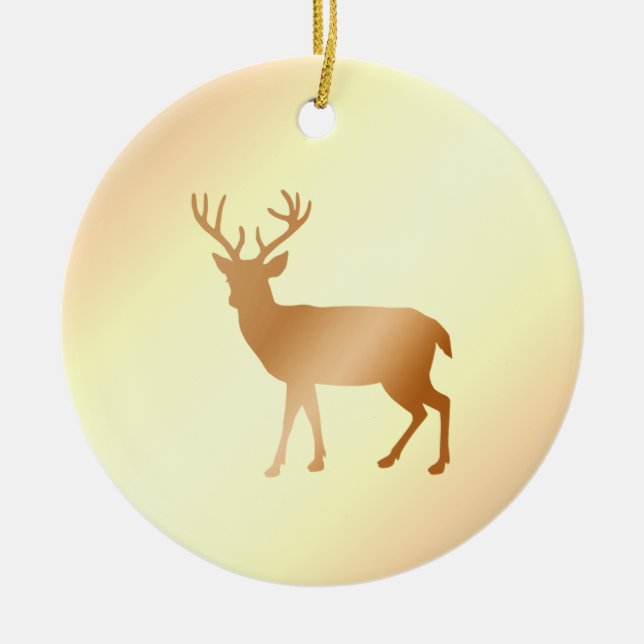 Reindeer silhouette on sepia shades ceramic ornament (Front)